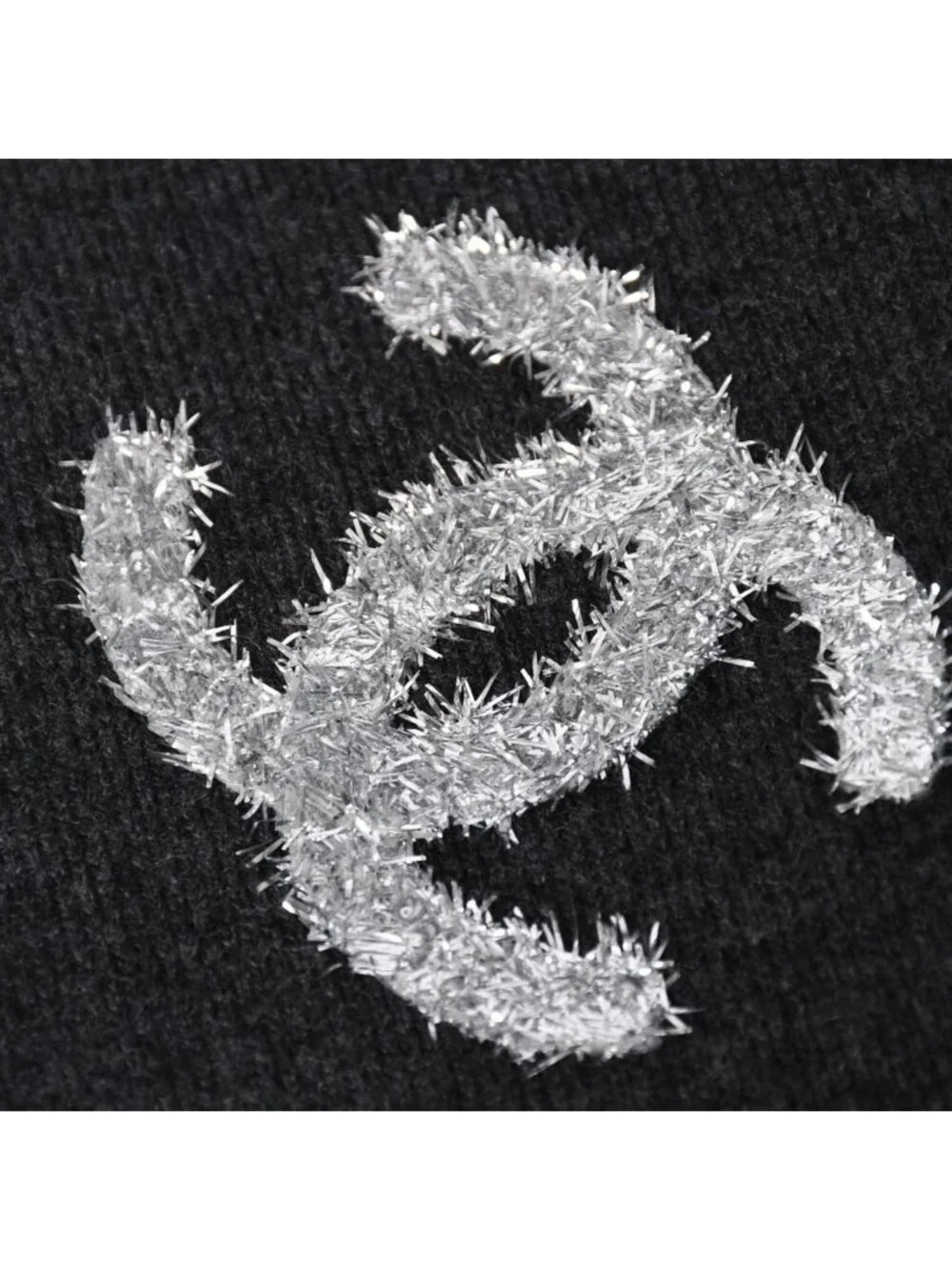 Chanel Cashmere Knit Cardigan CC Logo Glitter Charcoal 38